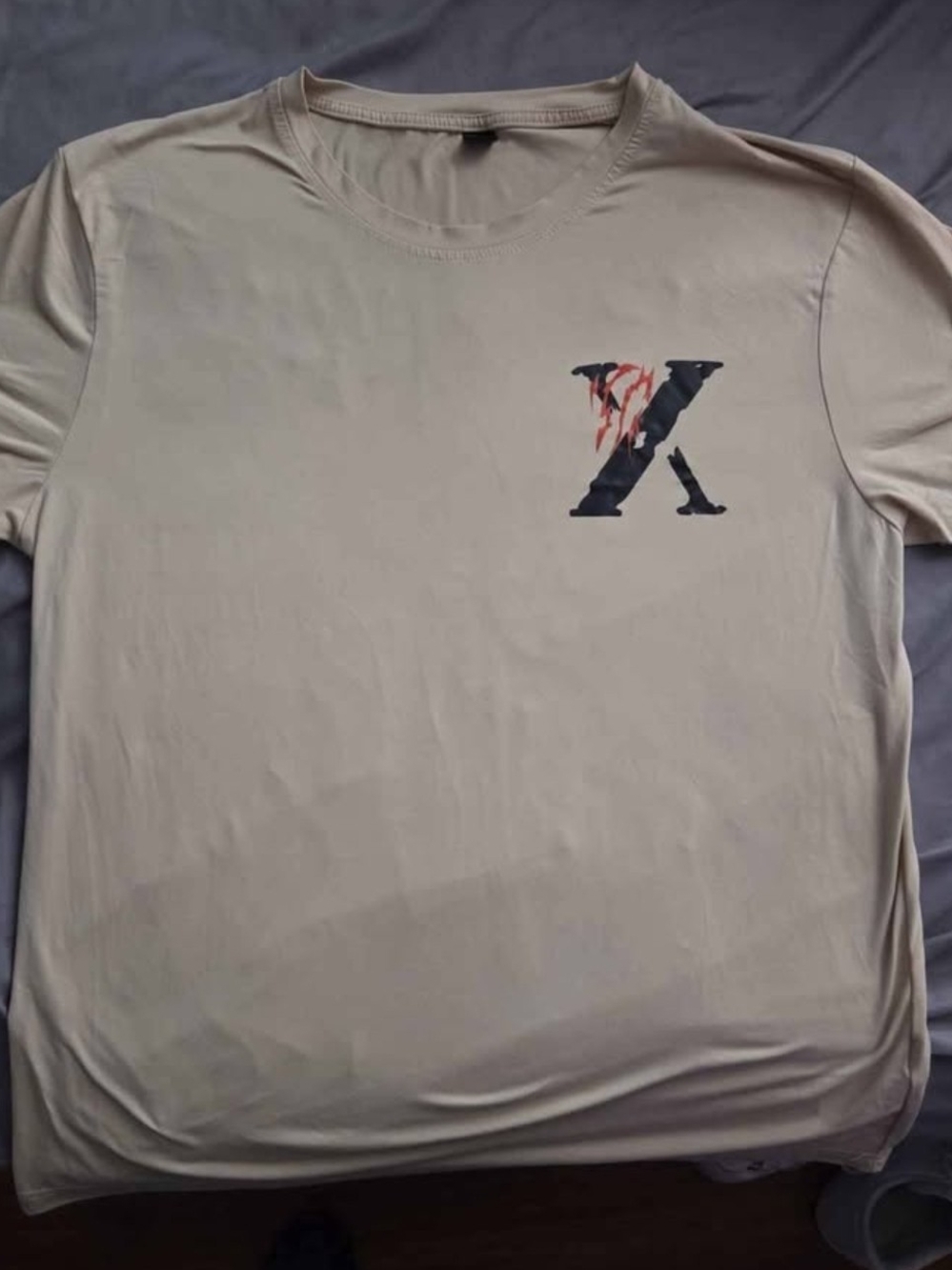Men's Beige Short-Sleeve Graphic Crewneck T-Shirt - Small 'X' Detail